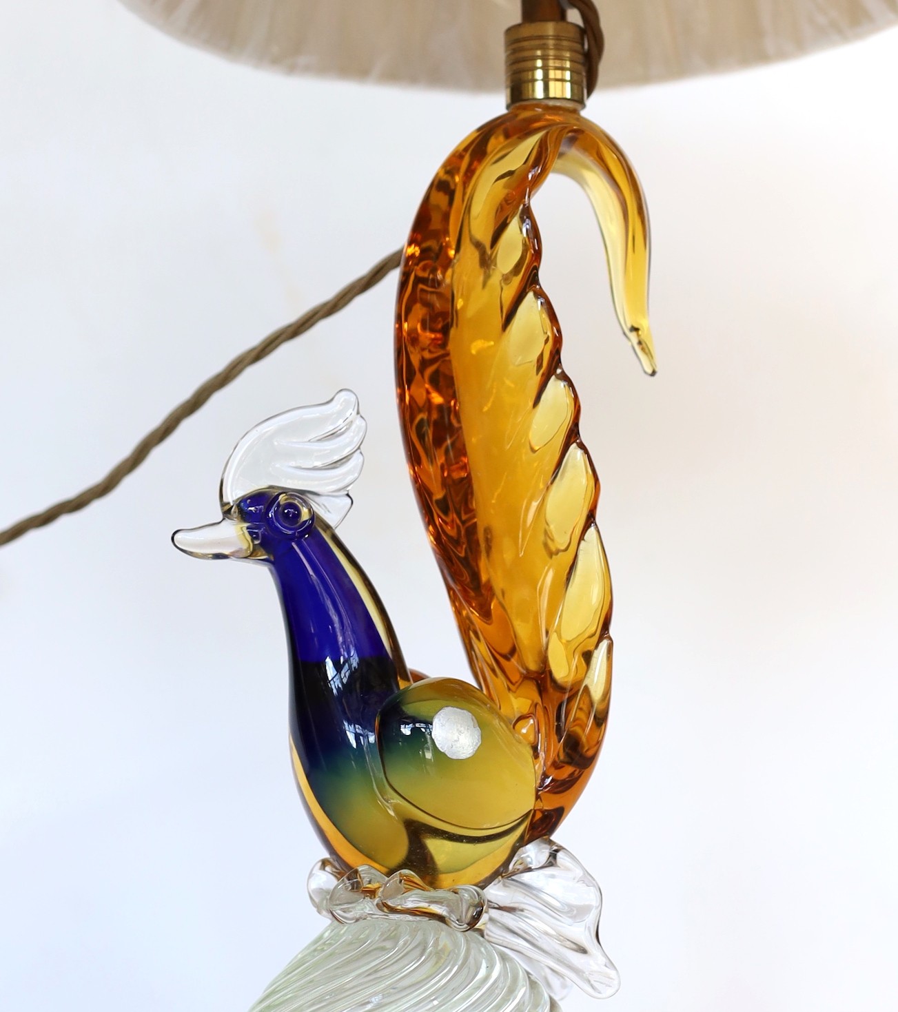 A Venetian Murano glass cockerel table lamp, height 32cm to base of bulb holder